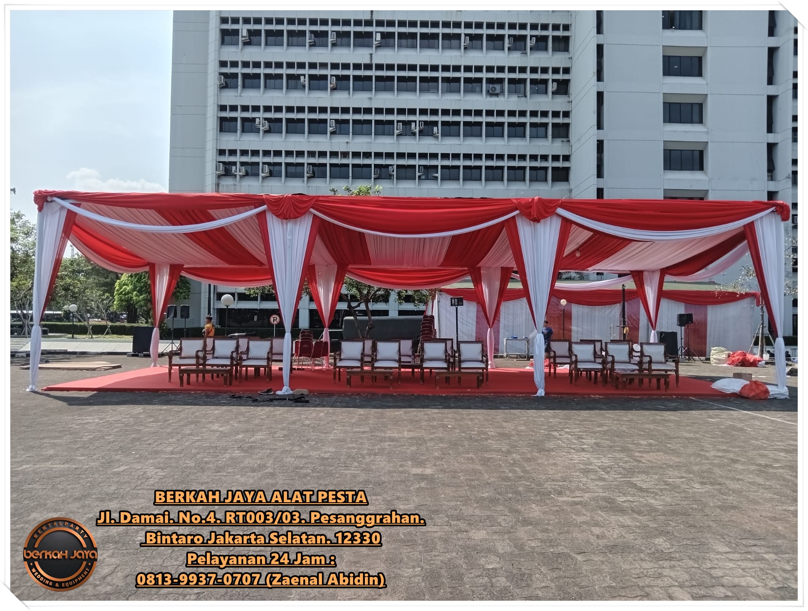 Sewa Tenda Type Dekorasi Kain Serut Merah Putih Di Jakarta