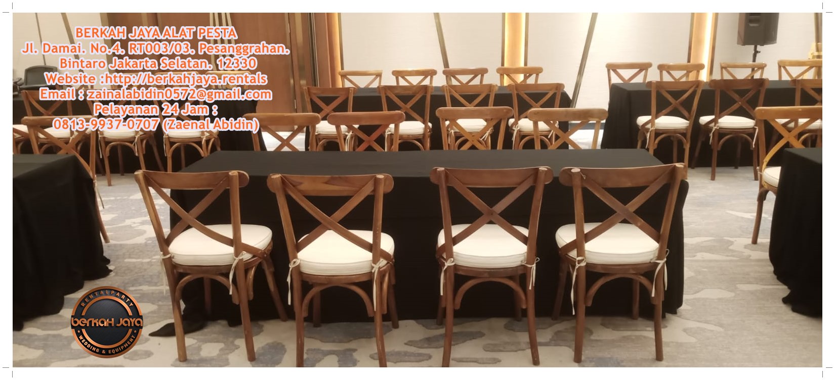 Sewa Kursi Kayu VIP Type Crossback Warna Kayu Alami Area Jakarta Selatan