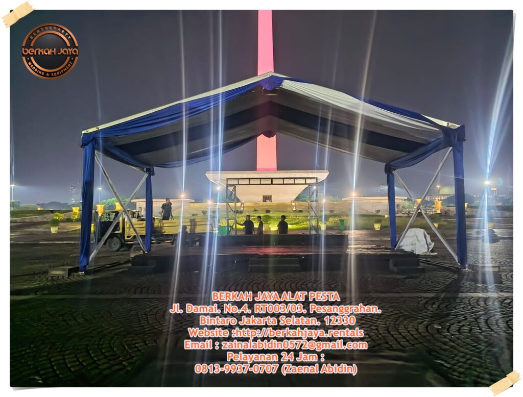 Sewa Tenda Kain Serut Atau Rempel Biru Putih Area Monas Jakarta Pusat