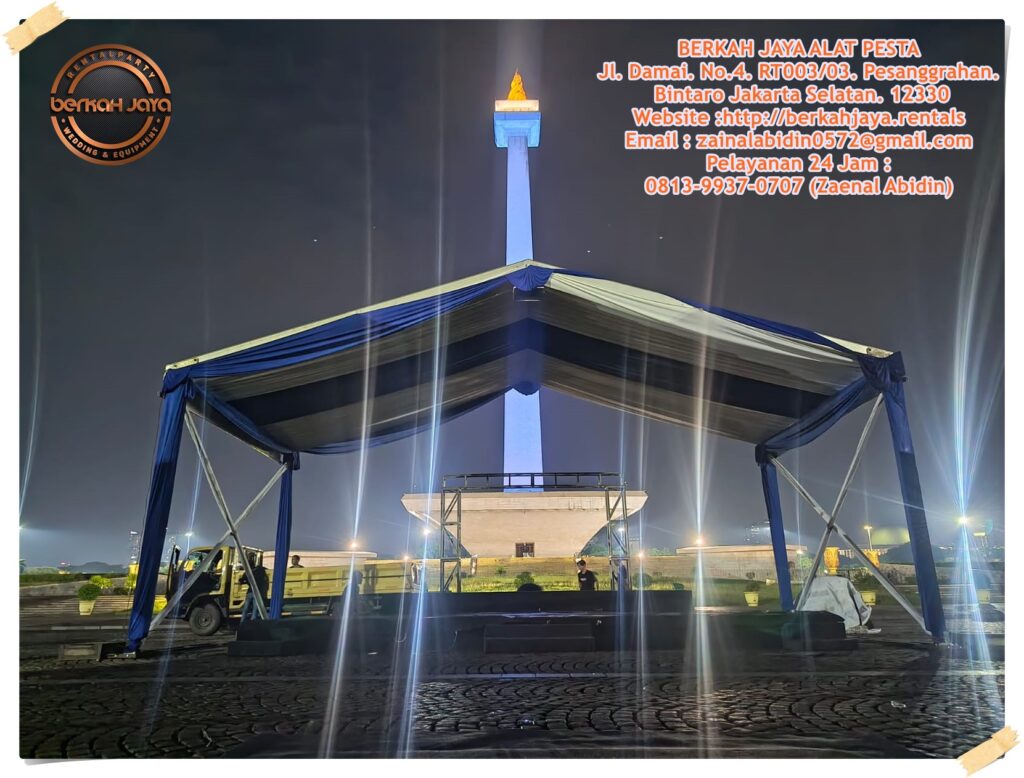 Sewa Tenda Kain Serut Atau Rempel Biru Putih Area Monas Jakarta Pusat