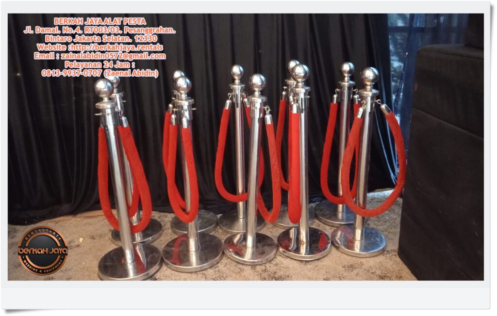 Sewa Tiang Antrian Tali Bludru Dan Sabuk Tarik Beragam Warna Area Bogor