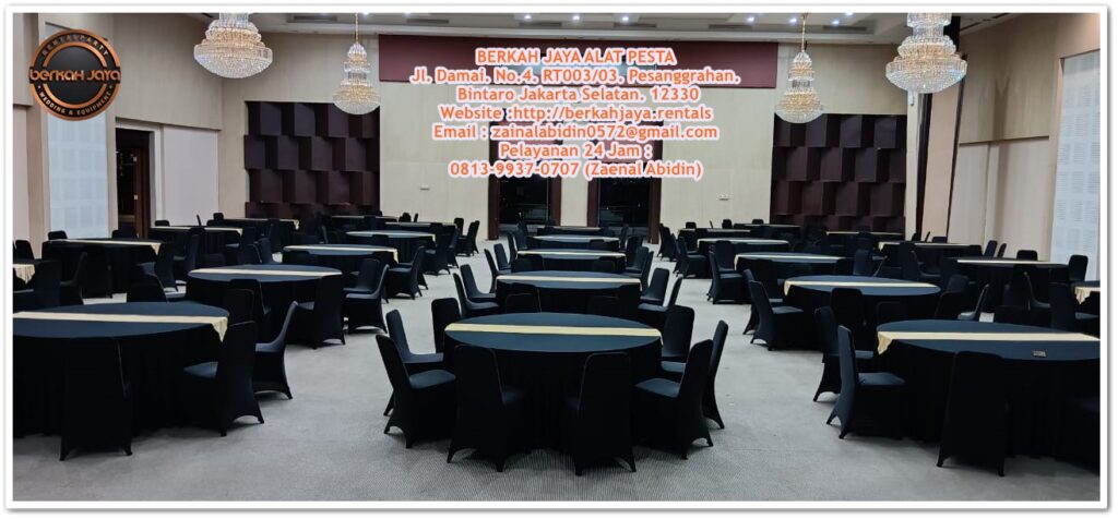 Sewa Meja Bundar Cover Hitam Dan Putih Lengkap Runner Di Depok