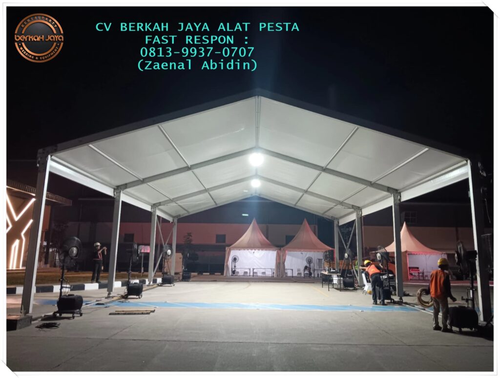 Jasa Sewa Tenda Hanggar Roder Dan Konvensional Dekorasi Kain Biru Putih Di Jakarta Selatan