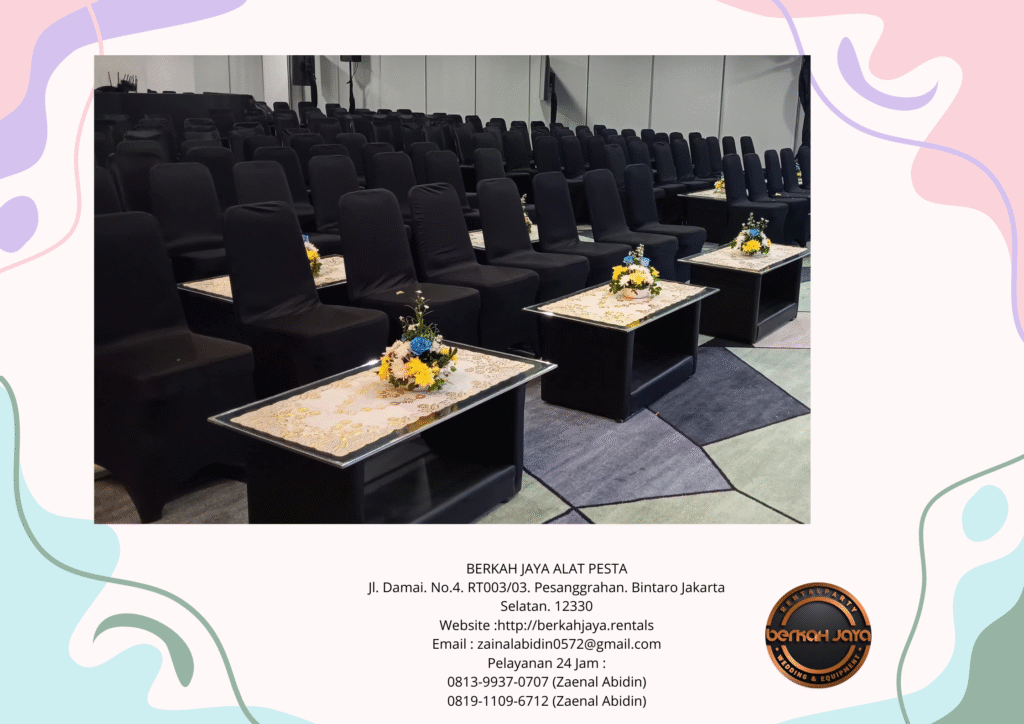 Rental Meja Kaca VIP Kotak Set Kursi Futura Cover Hitam Di Jakarta