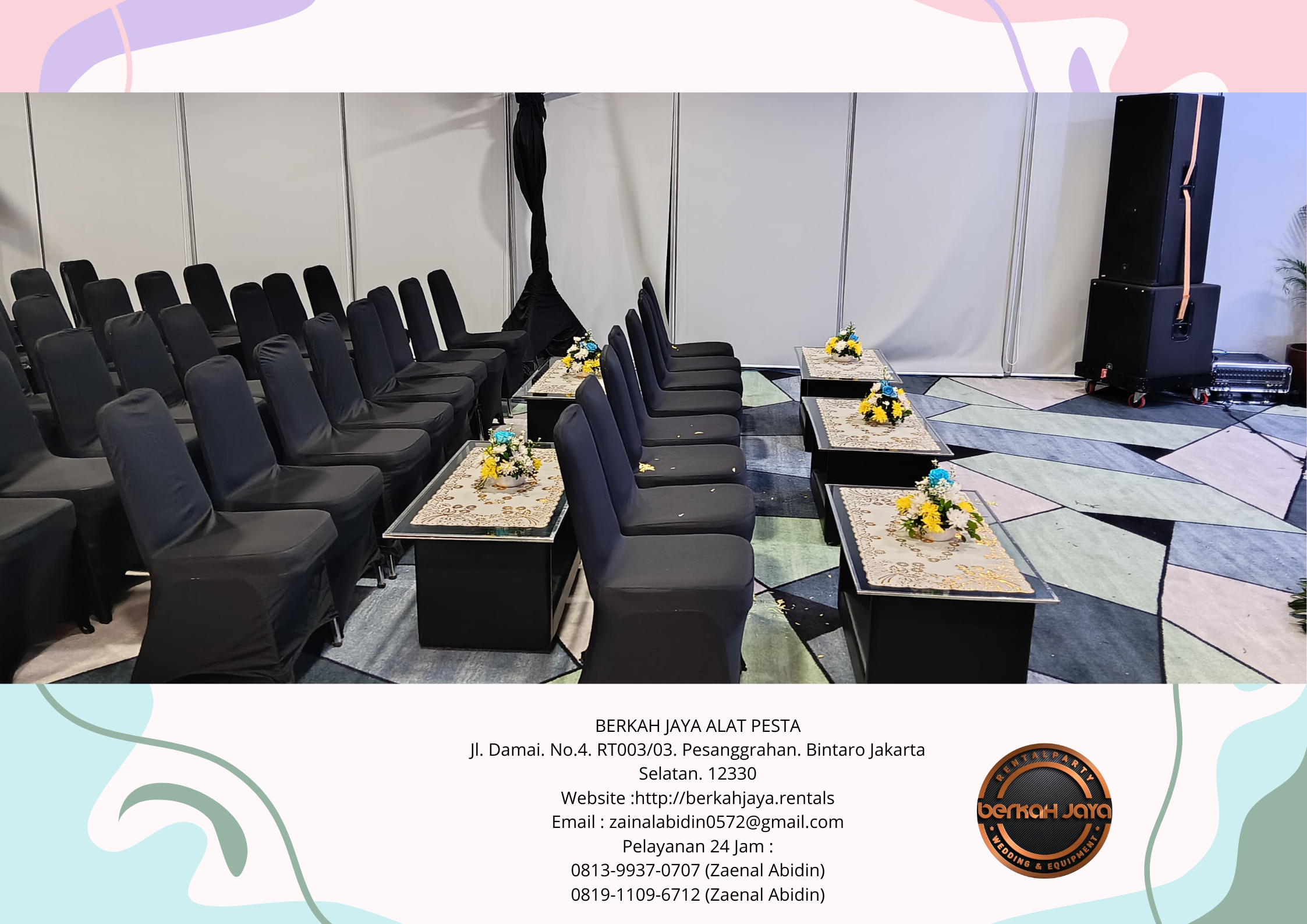 Rental Meja Kaca VIP Kotak Set Kursi Futura Cover Hitam Di Jakarta