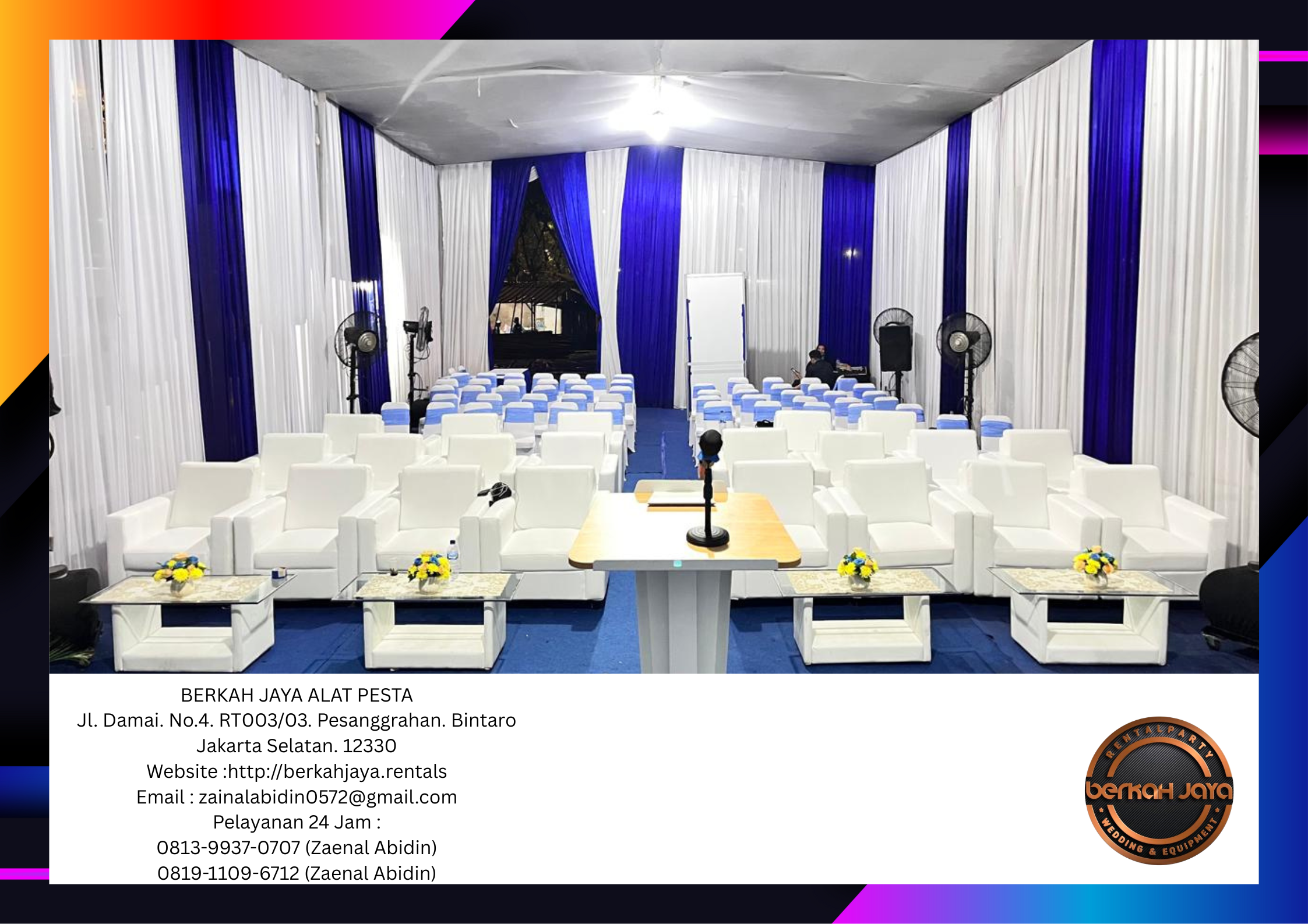Jasa Rental Tenda Plafon Tirai Biru Putih Di Jakarta Selatan