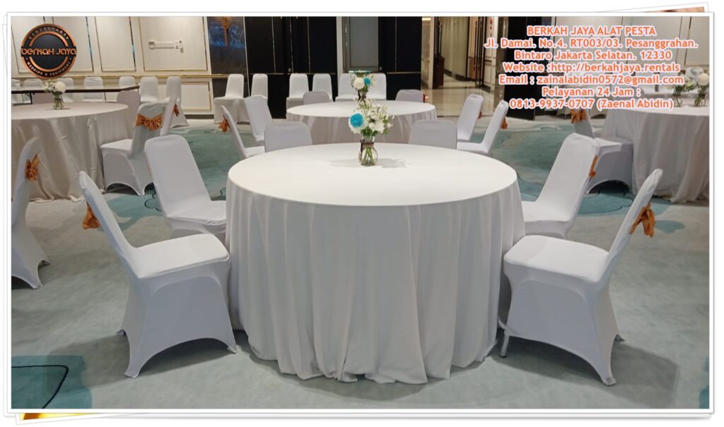 Sewa Meja Gubukan Putih Dan Meja Bulat D120cm Di Jakarta