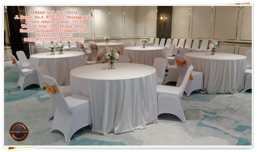 Sewa Meja Gubukan Putih Dan Meja Bulat D120cm Di Jakarta