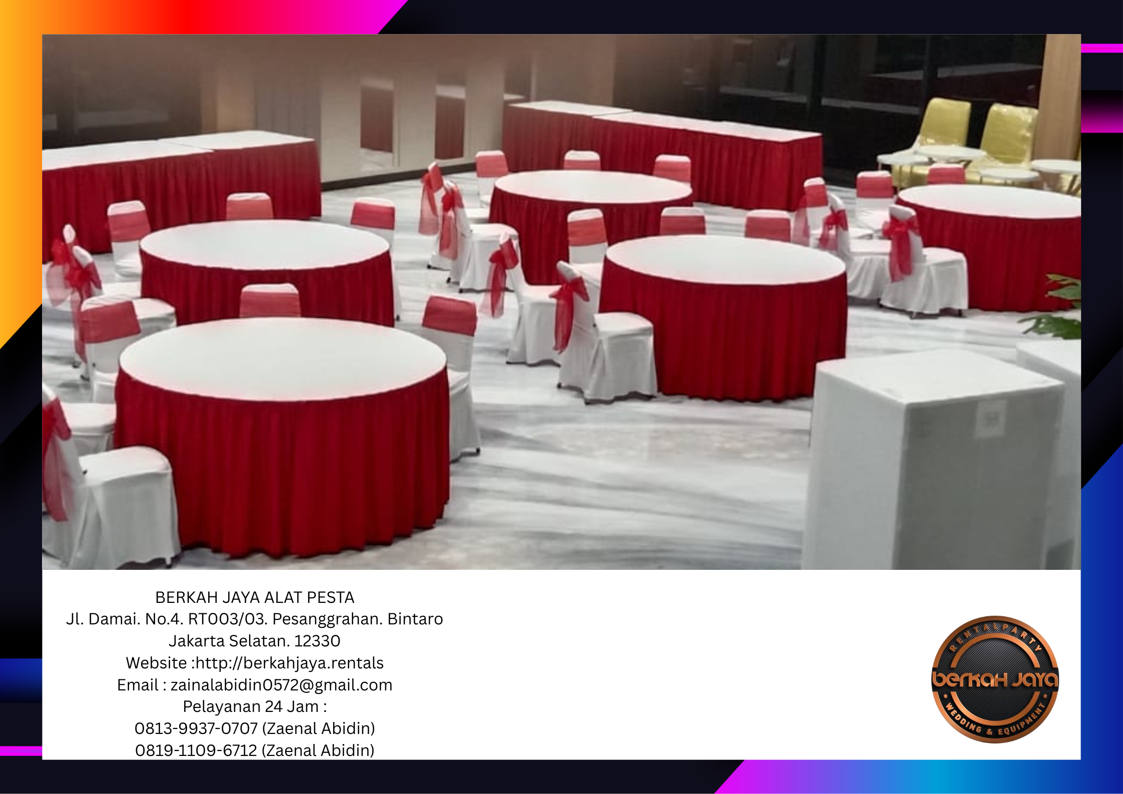 Sewa Meja Bundar Dan Meja Kotak Cover Merah Putih Di Jakarta Selatan
