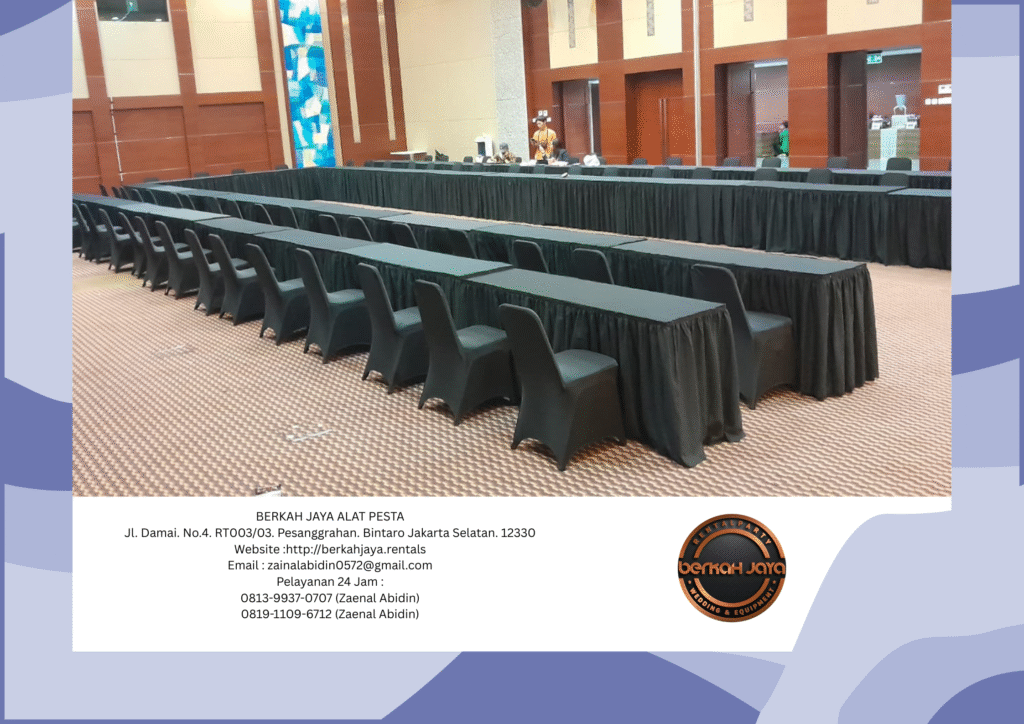 Sewa Meja IBM set Kursi Futura Cover Hitam Event Jakarta