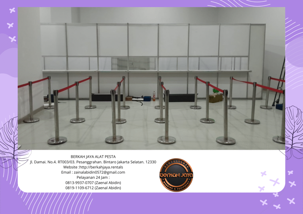 Sewa Tenda Kerucut Dan Tiang Antrian Stainless Sabuk Tarik Area Jakarta
