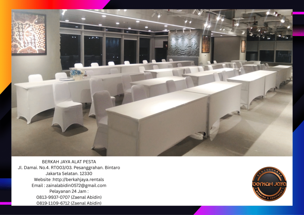 Tempat Sewa Set Meja IBM Dan Kursi Cover Ketat Putih Di Jakarta