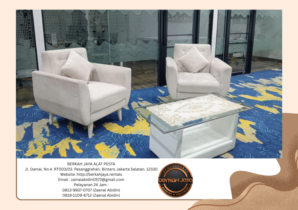 Sewa Sofa Scandinavian Set Meja Kaca VIP Putih Jakarta