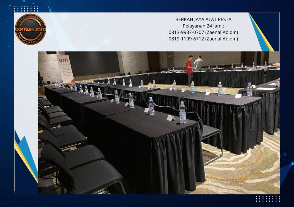 Rental Meja Kotak Taplak Rumbai Hitam Jakarta Selatan