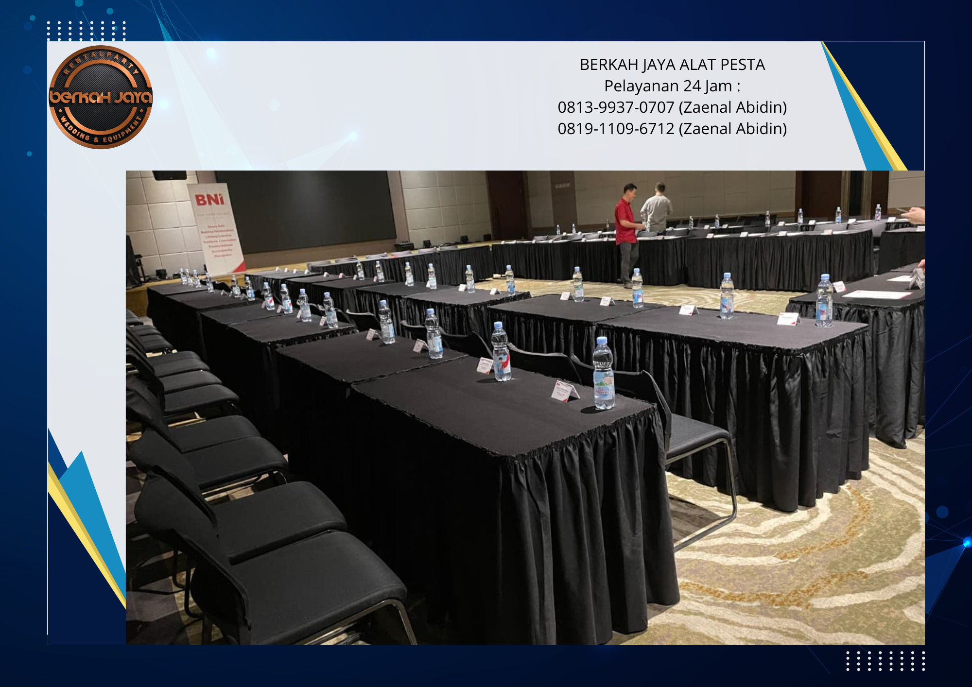 Rental Meja Kotak Taplak Rumbai Hitam Jakarta Selatan