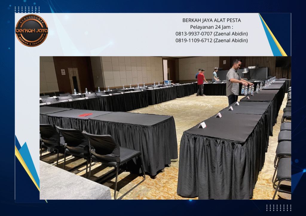 Rental Meja Kotak Taplak Rumbai Hitam Jakarta Selatan