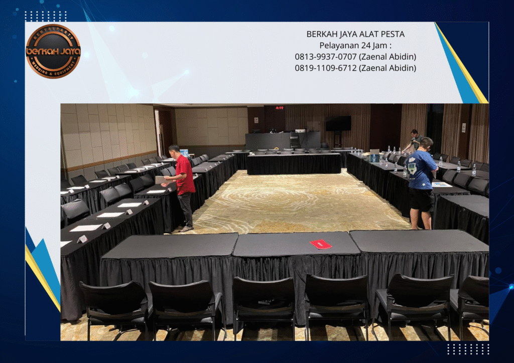 Rental Meja Kotak Taplak Rumbai Hitam Jakarta Selatan