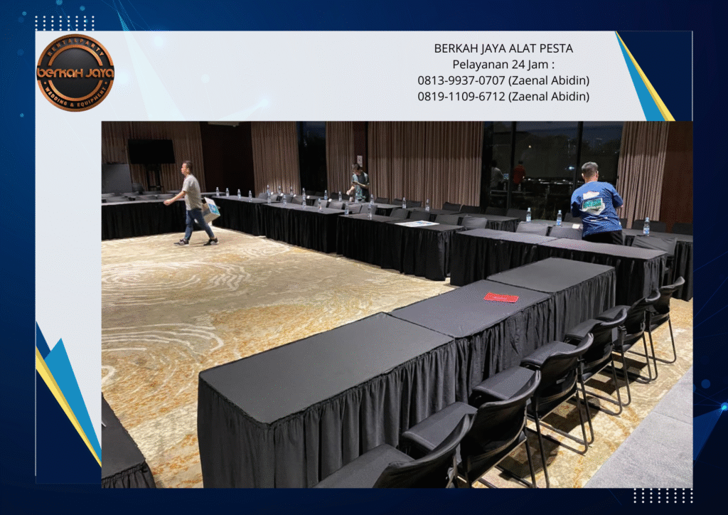 Rental Meja Kotak Taplak Rumbai Hitam Jakarta Selatan