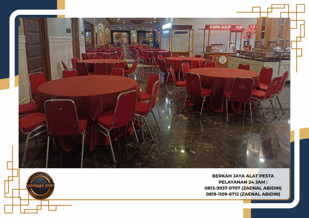 Rental Round Table Cover Merah Dan Kursi Polos Jakarta Selatan