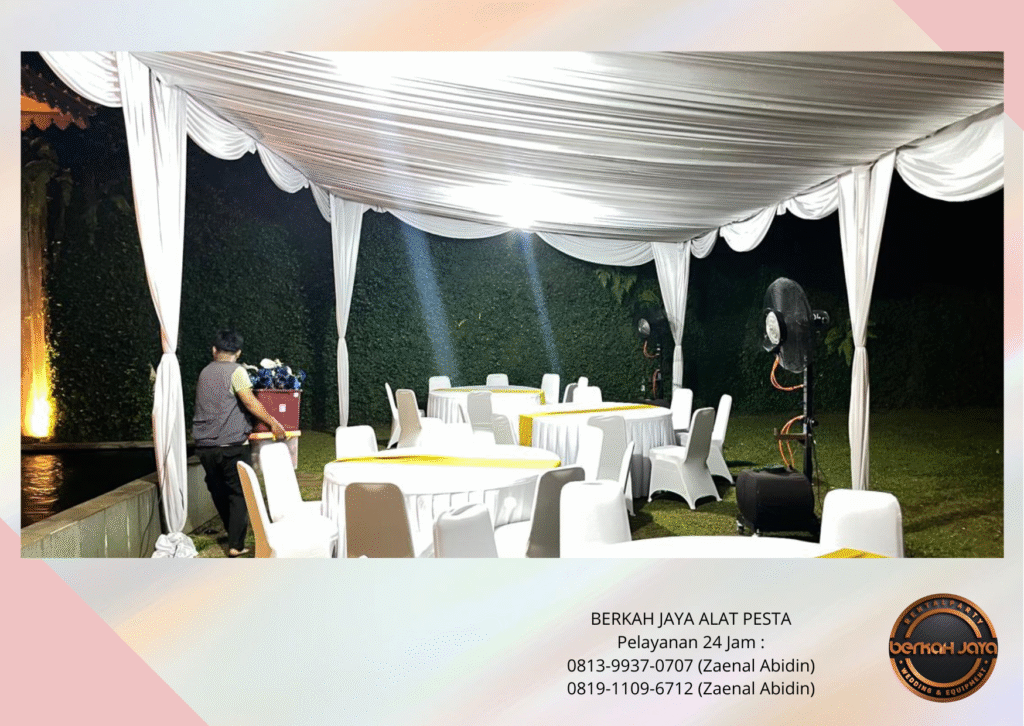 Sewa Tenda Dekor Serut Kain rempel Putih Jakarta Selatan
