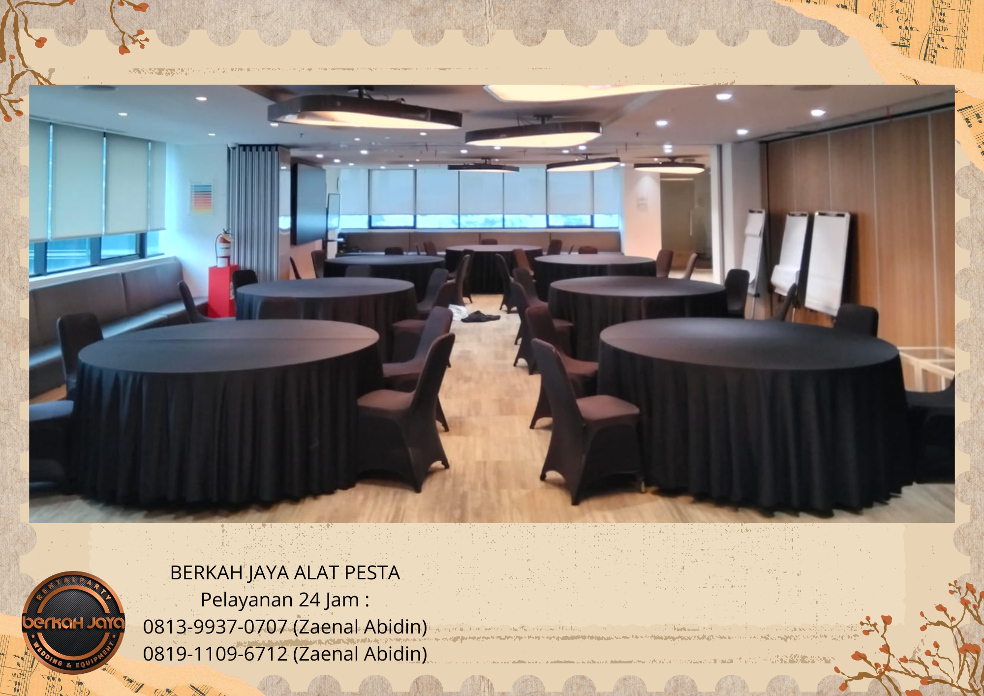 Rental Meja Bundar D160cm Cover Hitam Area Cibubur