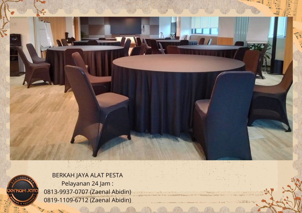 Rental Meja Bundar D160cm Cover Hitam Area Cibubur