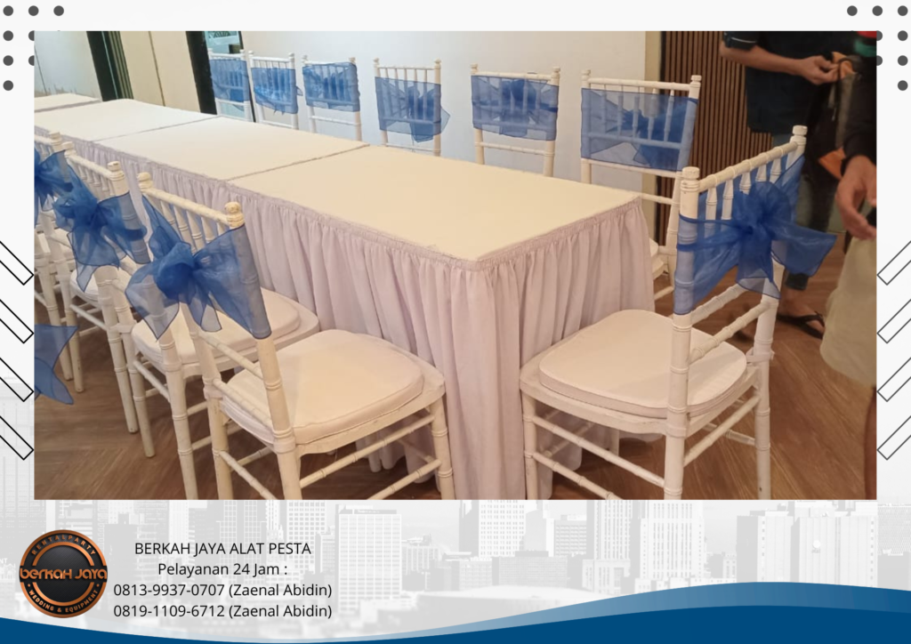 Jasa Sewa Kursi Tiffany Putih Pita Biru Area Jakarta Selatan