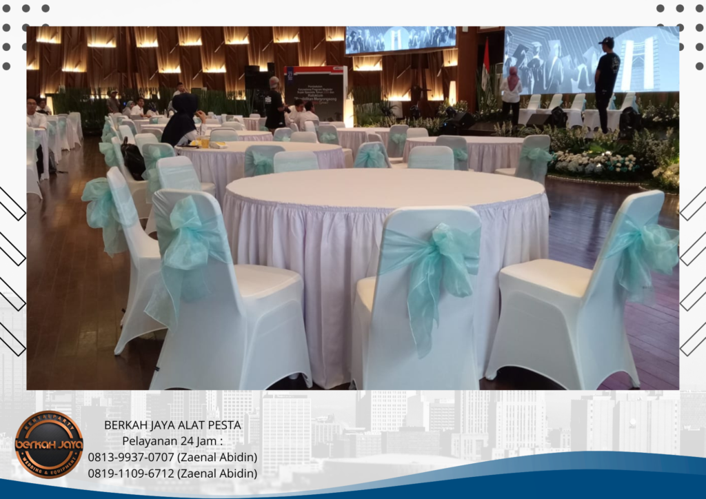 Sewa Meja Bundar Kursi Event Cover Putih Ready Banyak Area Jakarta Selatan