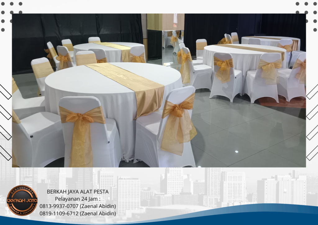 Sewa Meja Bundar Kursi Event Cover Putih Ready Banyak Area Jakarta Selatan