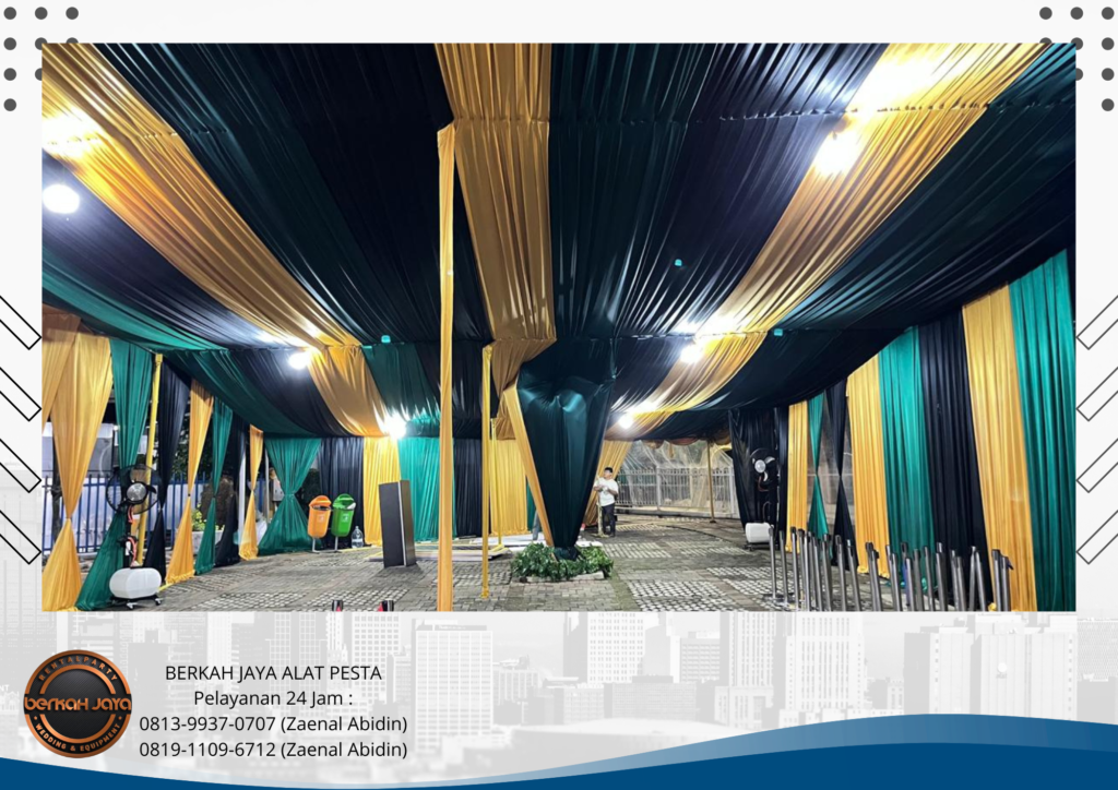 Sewa Tenda Serut Kain Hitam Gold Area Jakarta Selatan