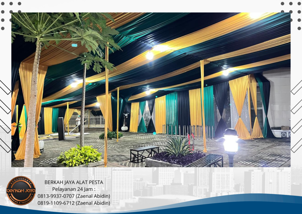 Sewa Tenda Serut Kain Hitam Gold Area Jakarta Selatan