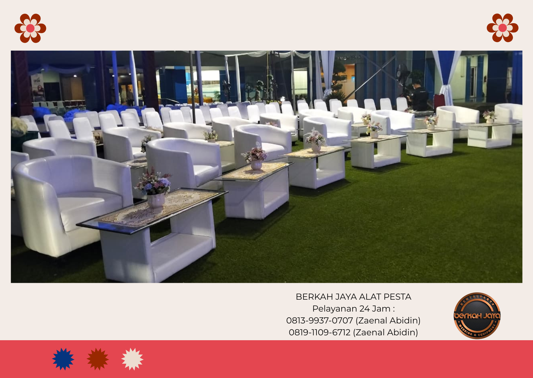 Sewa Meja Kaca VIP Sofa Oval Putih Jakarta Selatan