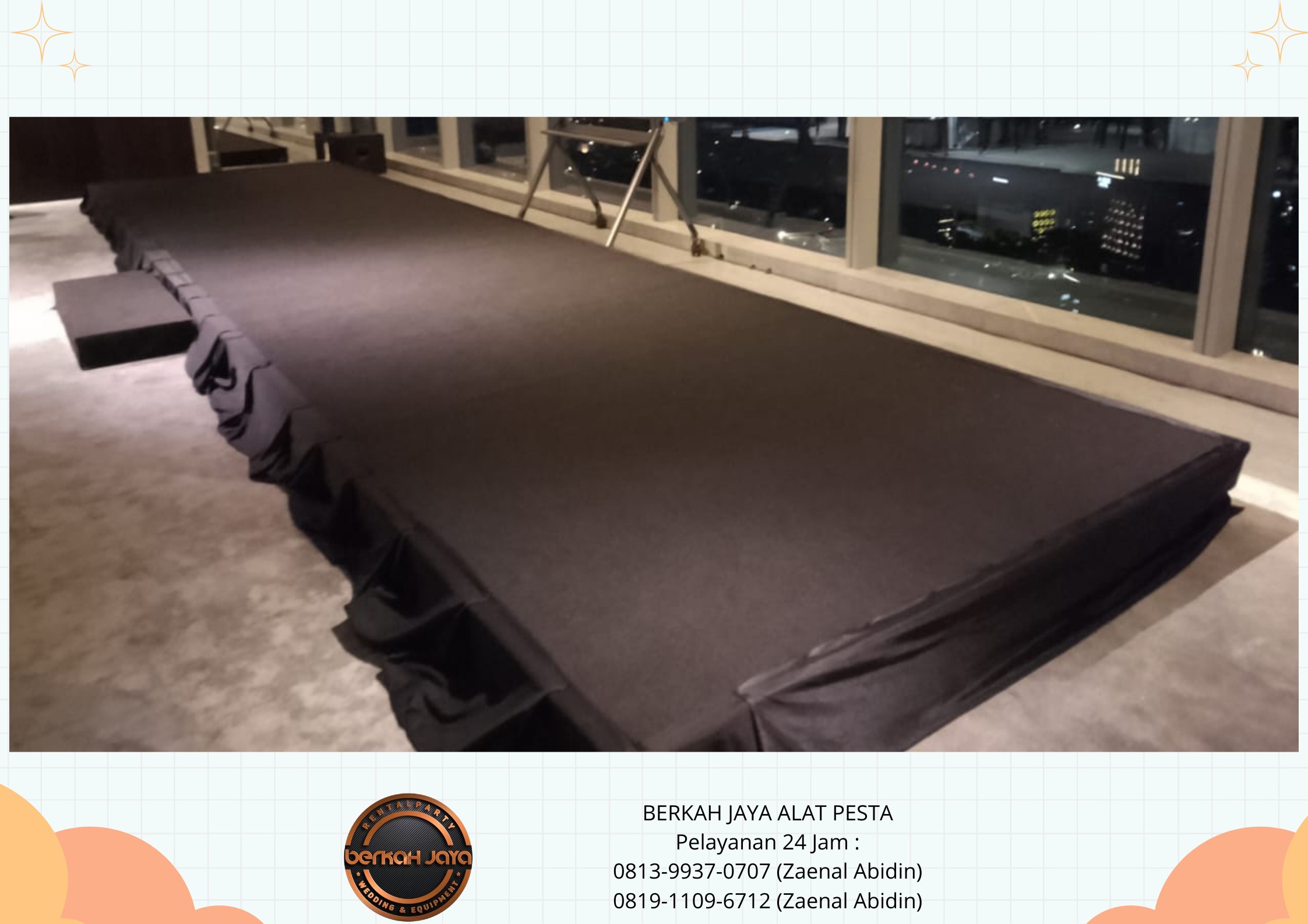 Sewa Panggung Indoor Cover Karpet Dan Poni Hitam Jakarta Selatan