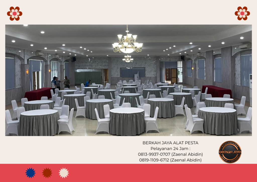 Sewa Round Table Cover Skirting Abu-abu Taplak Putih Jakarta Selatan
