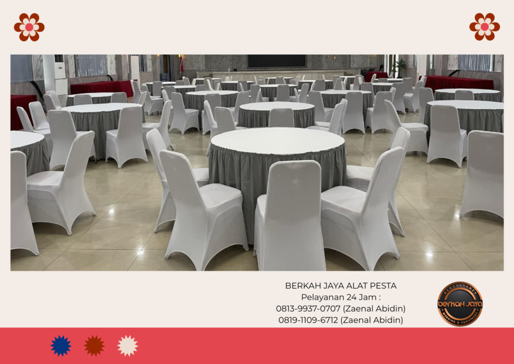 Sewa Round Table Cover Skirting Abu-abu Taplak Putih Jakarta Selatan