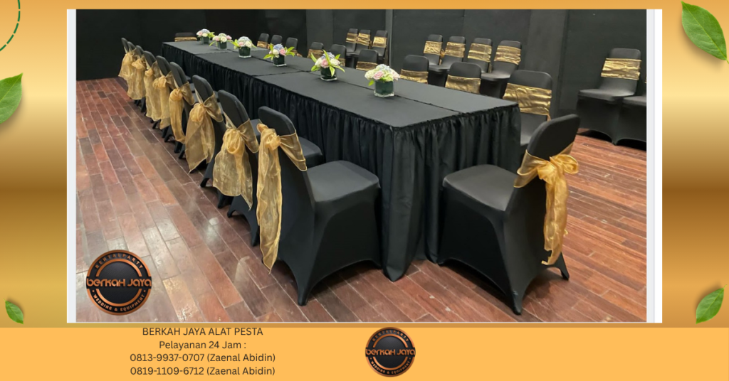 Sewa MEJA KOTAK KURSI EVENT COVER HITAM Jakarta Selatan