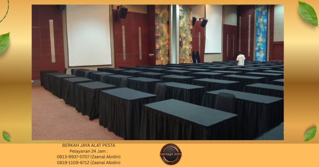 Sewa MEJA KOTAK KURSI EVENT COVER HITAM Jakarta Selatan