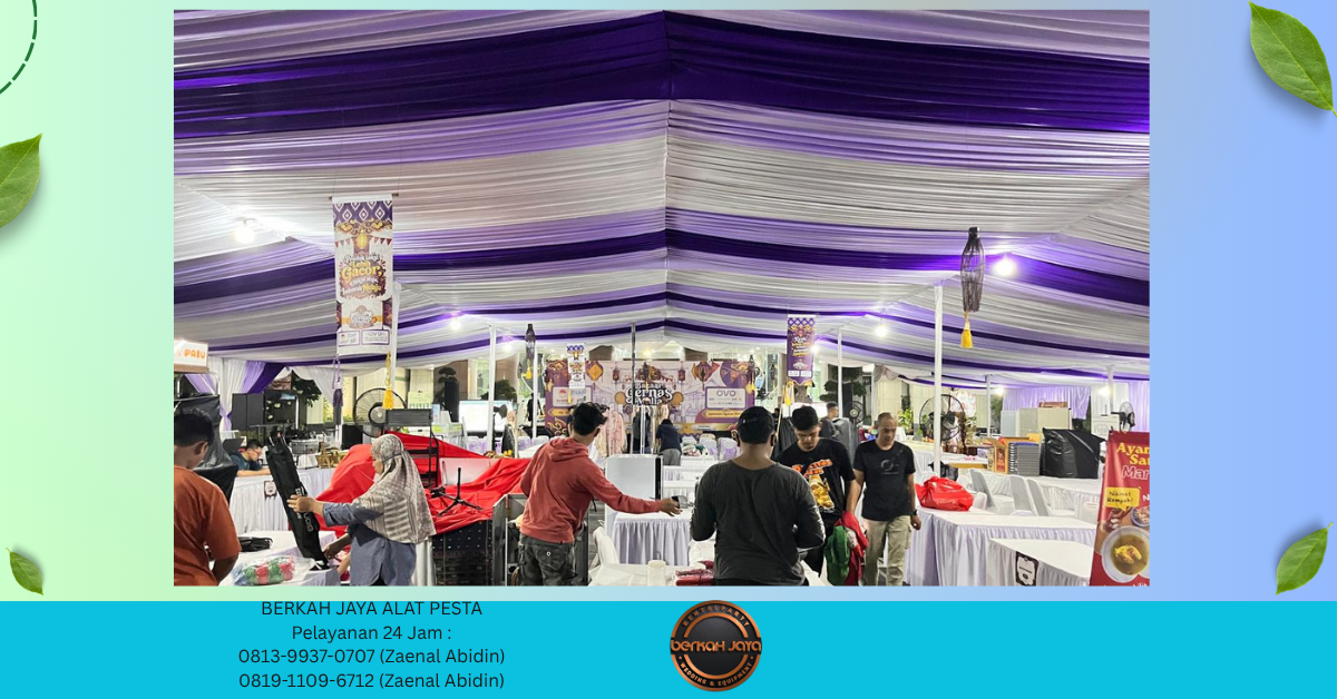 Sewa TENDA SERUT DEKORASI KAIN PUTIH UNGU Jakarta