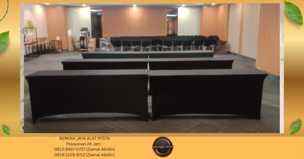 Sewa MEJA BARSTOOL MEJA IBM COVER HITAM KETAT Jakarta Selatan