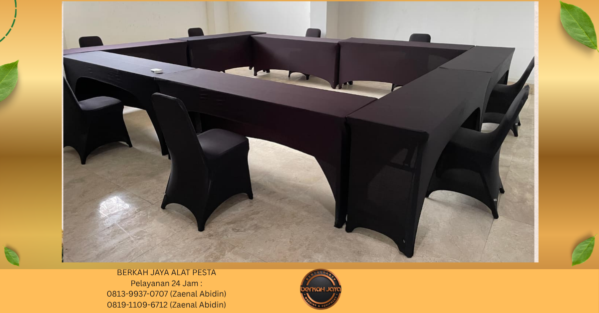 Sewa MEJA BARSTOOL MEJA IBM COVER HITAM KETAT Jakarta Selatan