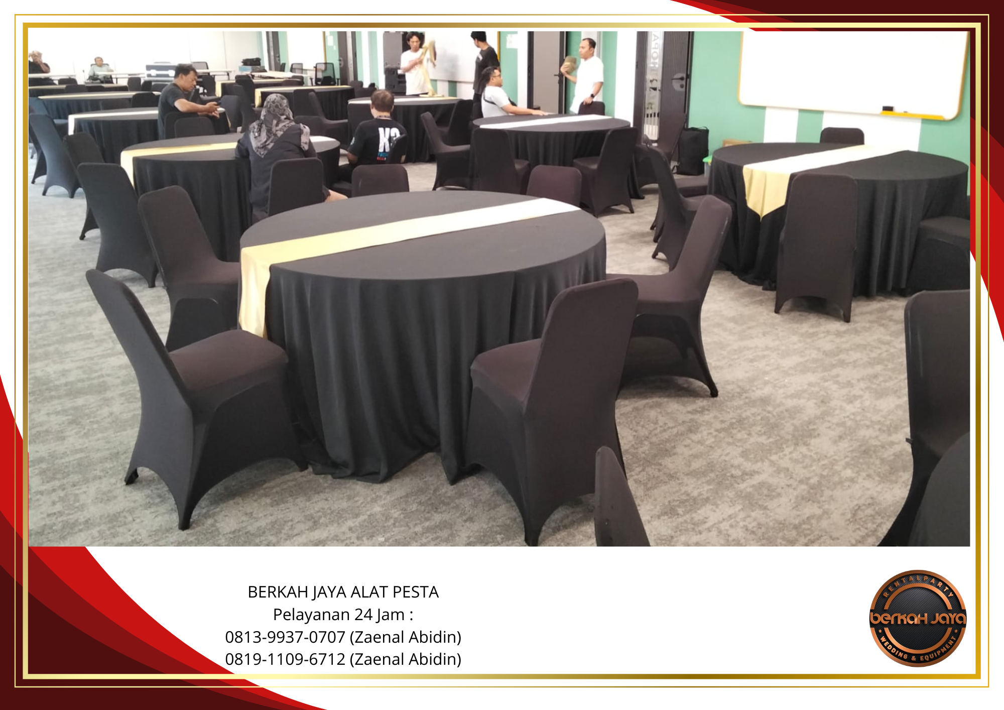 Sewa Round Table Cover Hitam Kursi Susun Sarung Hitam Jakarta Selatan
