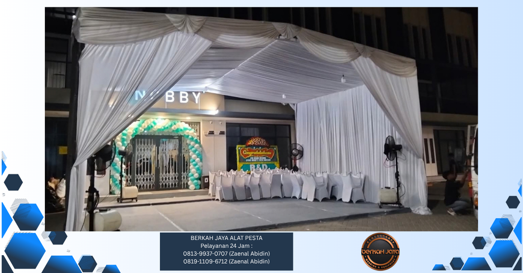 Rental Tenda Hanggar Dekor Serut Putih Jakarta Selatan 081399370707