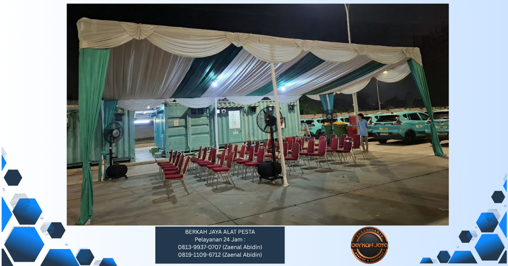 Sewa Tenda Dekorasi Kain Rempel Hijau Putih Jakarta Selatan 081399370707