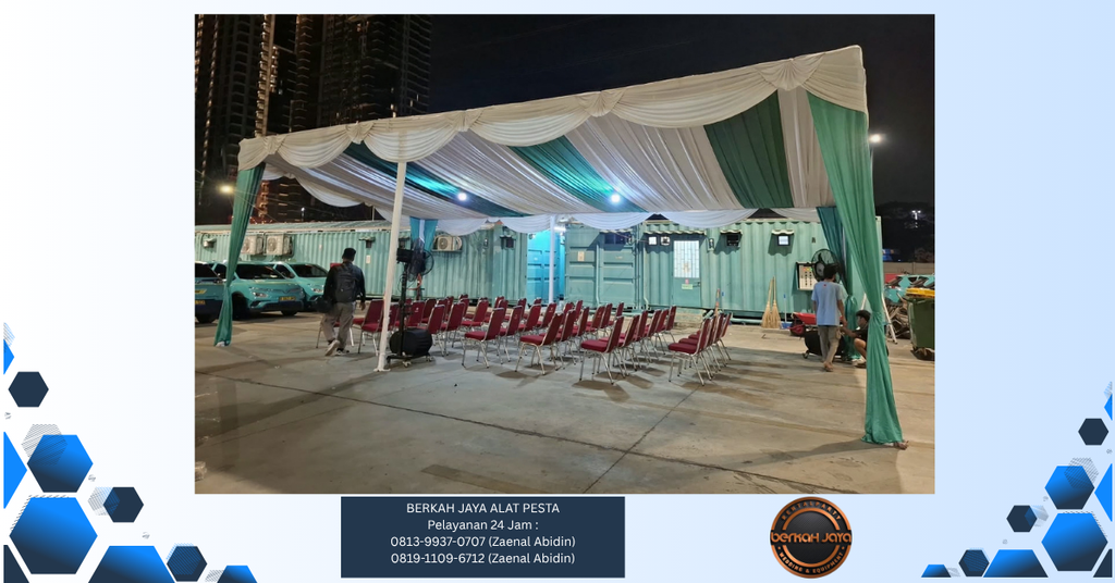 Sewa Tenda Dekorasi Kain Rempel Hijau Putih Jakarta Selatan 081399370707