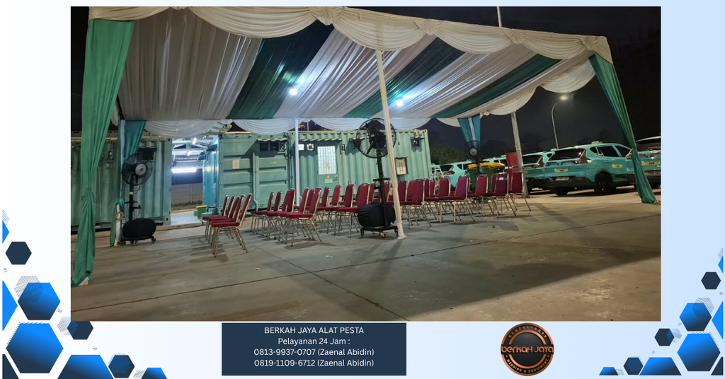 Sewa Tenda Dekorasi Kain Rempel Hijau Putih Jakarta Selatan 081399370707
