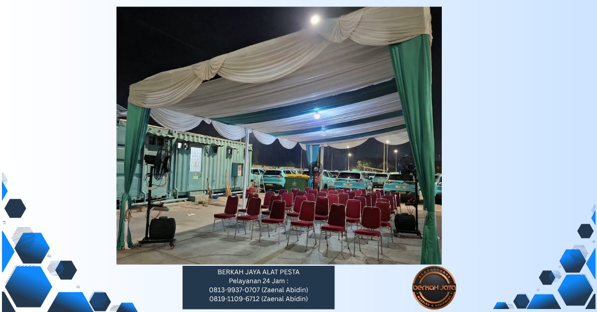 Sewa Tenda Dekorasi Kain Rempel Hijau Putih Jakarta Selatan 081399370707